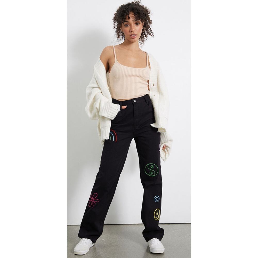 3672) Pacsun Black Colorful Stitch 90's Boyfriend Carpenter Pants Size 23